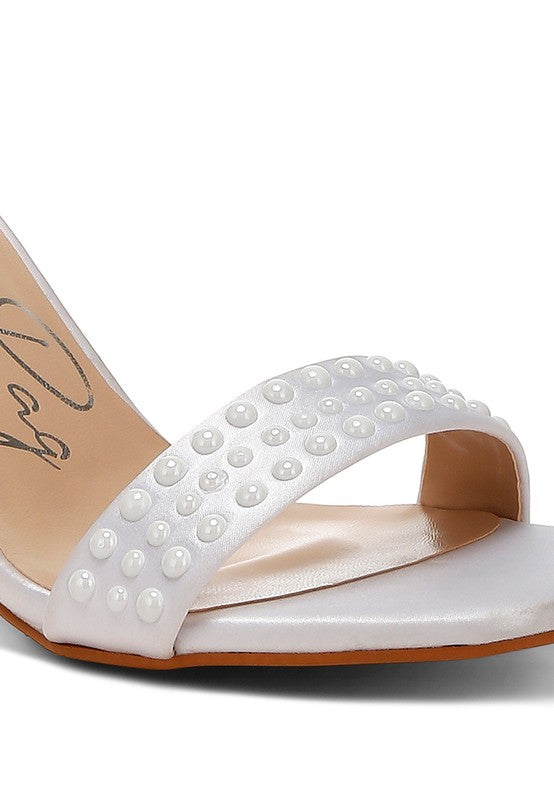 Women's pearl embellished satin sandals for elegant occasions