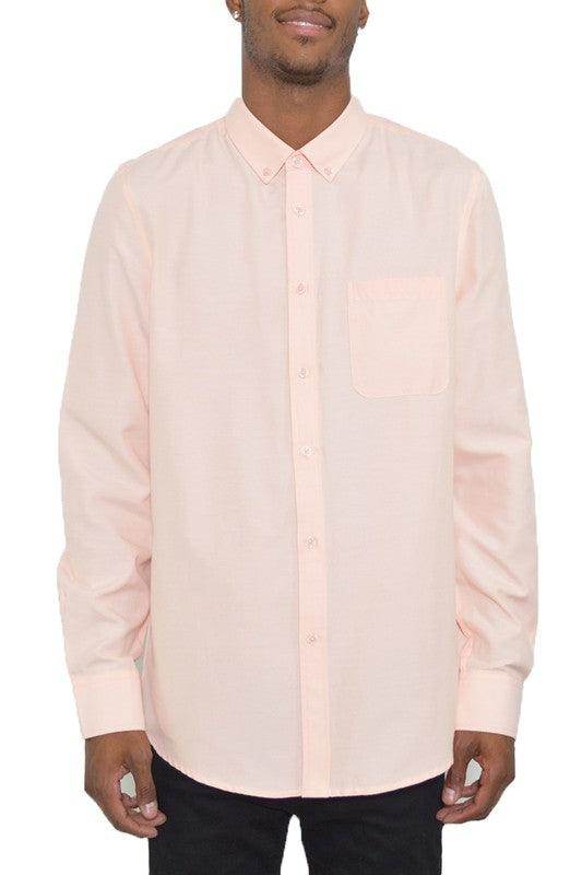 WEIV pink business casual shirt with long sleeves and chest pocket for stylish office wear