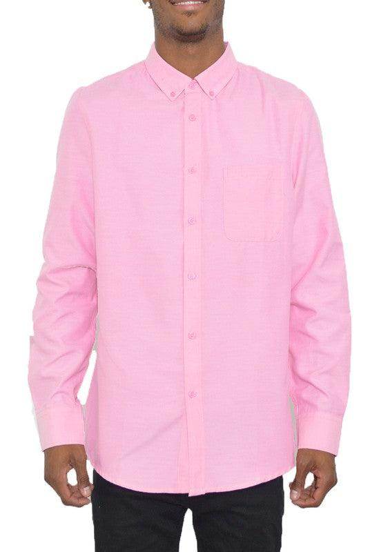 WEIV Men's Pink Business Casual Shirt with Button Details and Chest Pocket