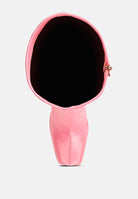 Top view of pink satin long boots by London Rag International with sleek design and pointed toe