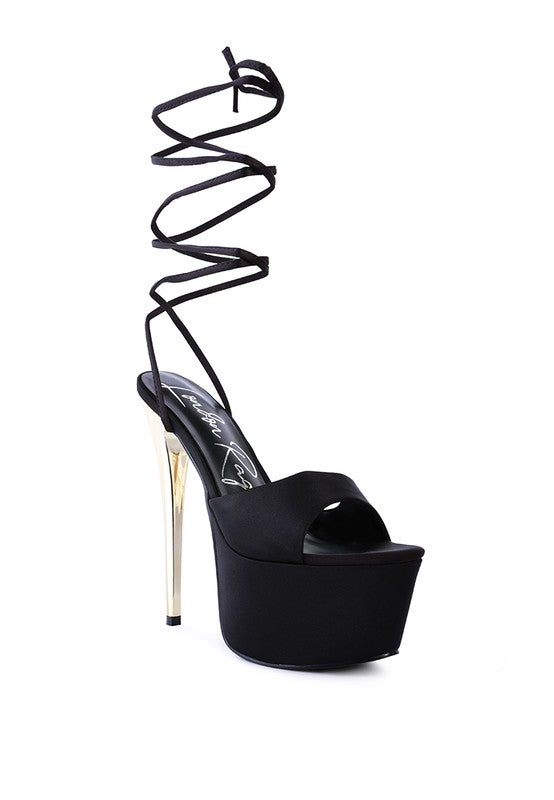 Rag Company black platform lace-up heel sandals for stylish occasions