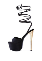 Women's black platform lace-up heel sandals for stylish outings