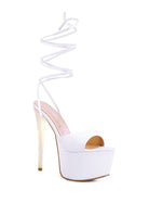 Women's white platform lace-up heel sandals for stylish occasions