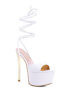 Women's white platform lace-up heel sandals for stylish occasions