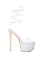 White platform lace-up heel sandals with a stylish high heel design