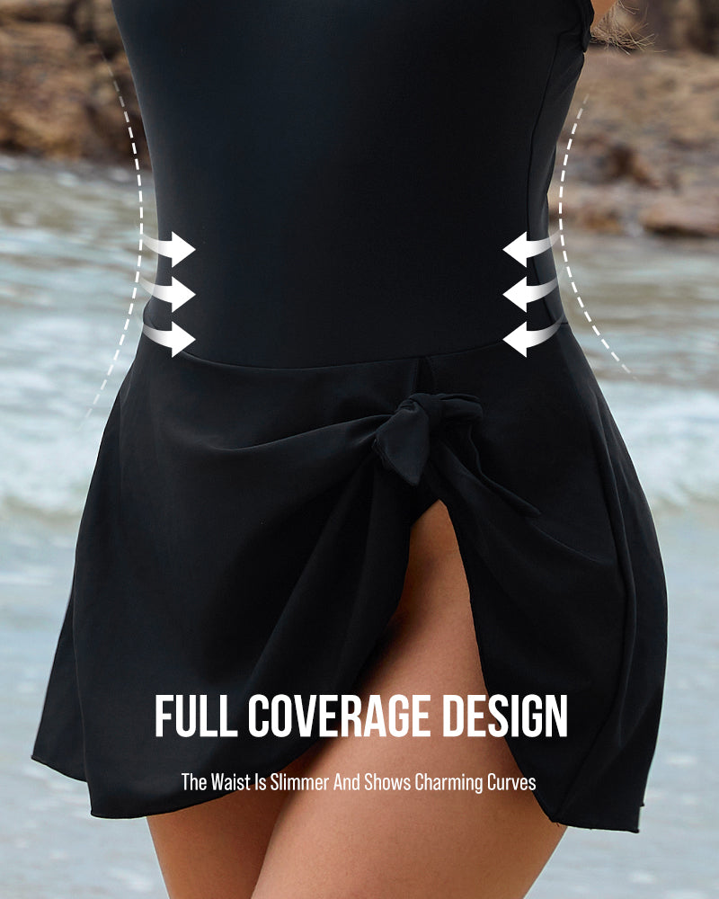 SheCurve plus size tummy control swimsuit with full coverage design and flattering waist details