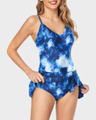 SheCurve Plus Size Tummy Control Swimsuit in Blue Tie-Dye Design with Adjustable Straps