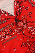 WEIV red bandana print short sleeve shirt featuring detailed paisley design and button-up front