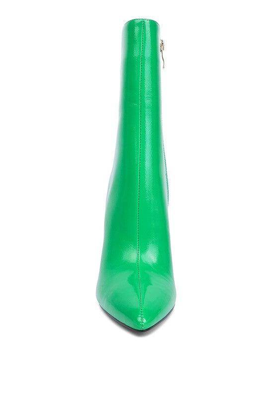 Women's green high heel boots with pointed toes for stylish looks