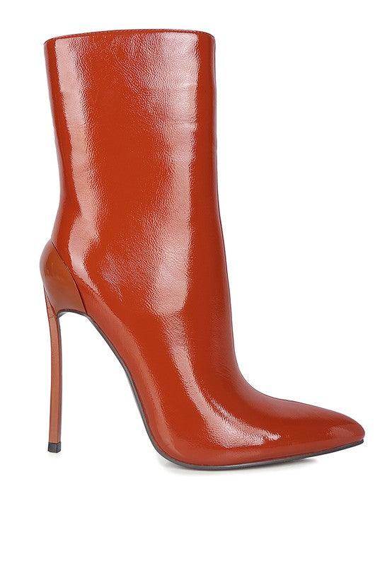 Women's red bottom high heel shoes, glossy leather, stylish ankle boots