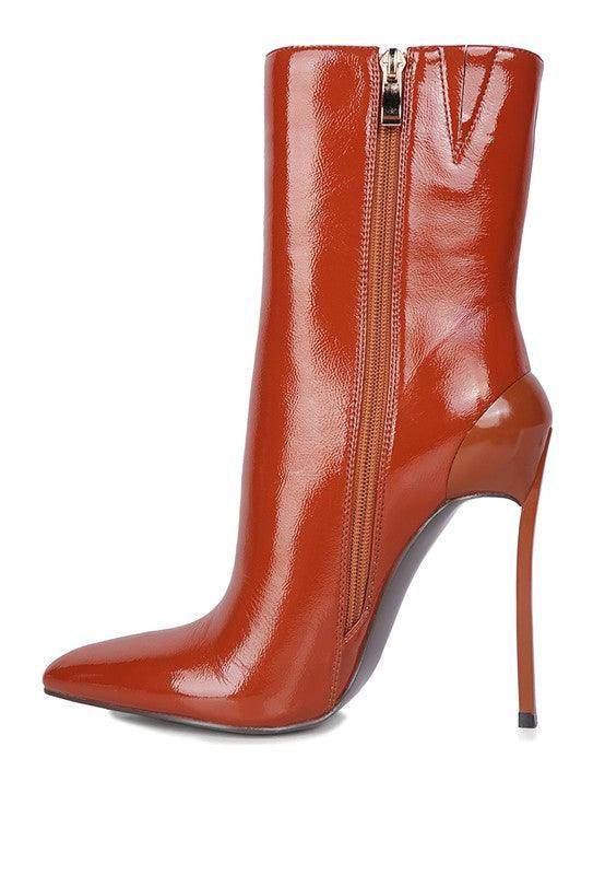 Rag Company women's red bottom high heel shoes in shiny orange leather