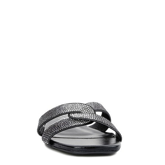 Rag Company rhinestone cross strap sandals in black with stylish shimmer and comfortable fit