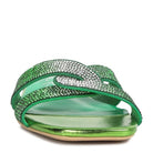 Rhinestone cross strap sandals in green with sparkling embellishments for stylish summer footwear
