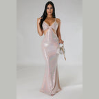 Sexy vacation maxi dress by VacationGrabs with shimmering fabric and cutout design for women