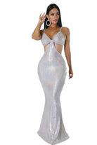 Silver sequin sexy vacation maxi dress with cutouts and spaghetti straps by VacationGrabs