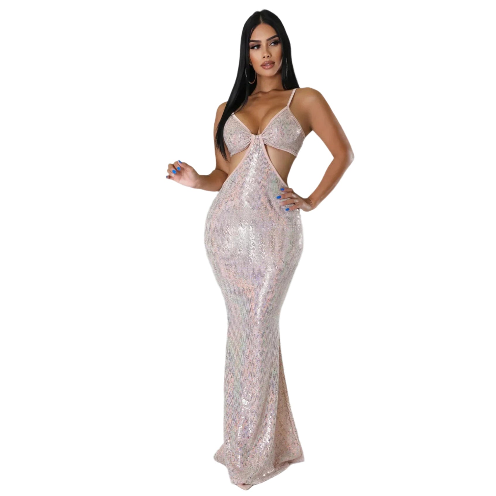 VacationGrabs sexy vacation maxi dress with shimmering fabric and cutout design for women