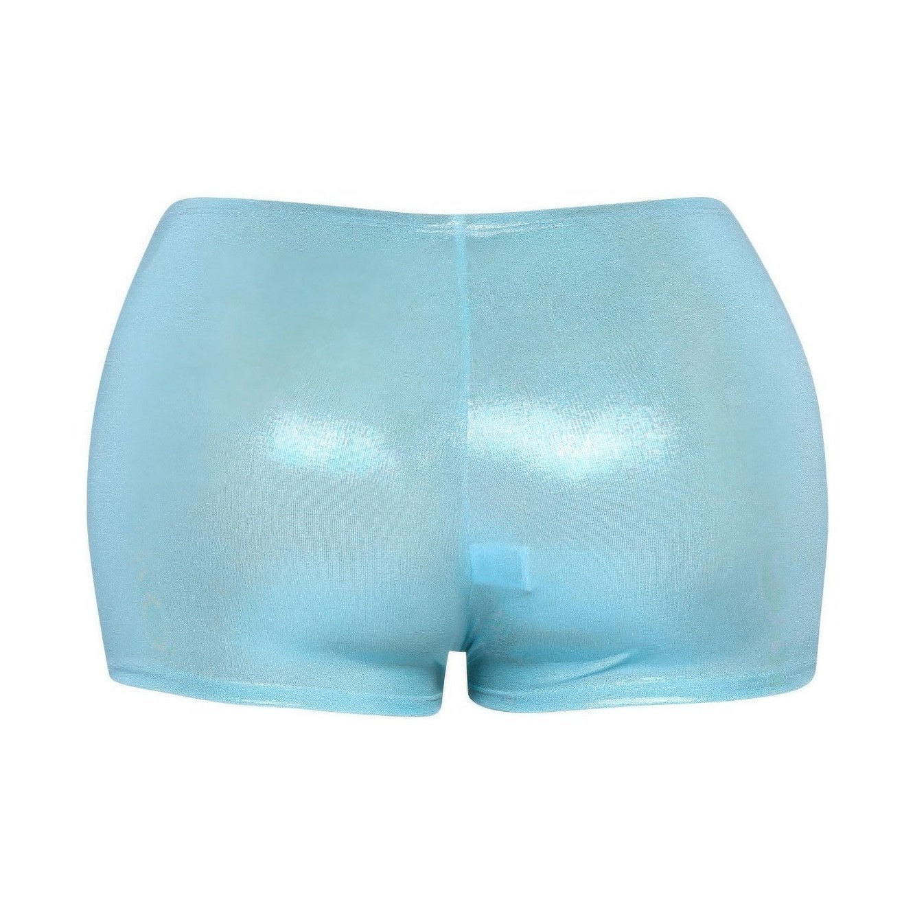 Shimmer high waisted shorts women in a reflective blue color for stylish summer outings