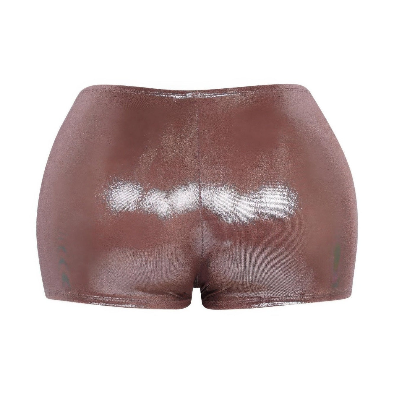 Shimmer high waisted shorts women in a sleek brown finish for trendy summer outfits