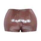 Shimmer high waisted shorts women in a sleek brown finish for trendy summer outfits