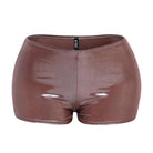 Shimmer high waisted shorts women in a stylish brown finish for a trendy summer look