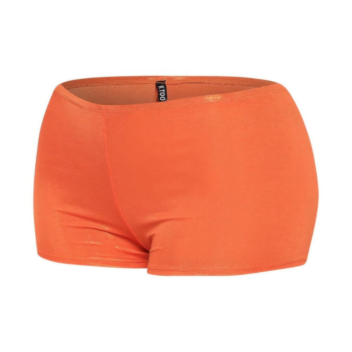 Vibrant orange shimmer high waisted shorts women for summer beach wear and casual outings