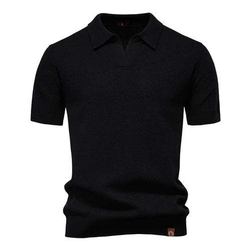 Men's black polo shirt by VacationGrabs, soft and breathable fabric