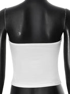 White summer strapless crop top on black mannequin back view by VacationGrabs