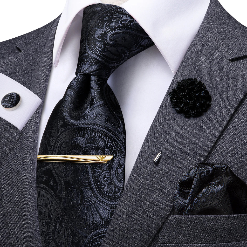 Black paisley tie silk, perfect for formal occasions or business wear
