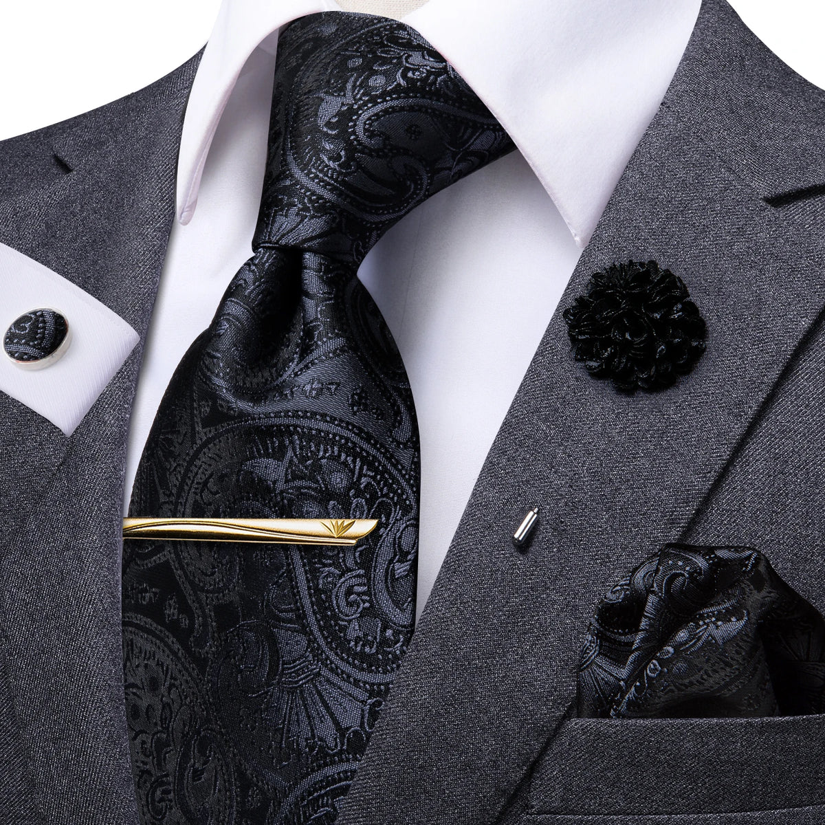 Black paisley tie silk, perfect for formal occasions or business wear