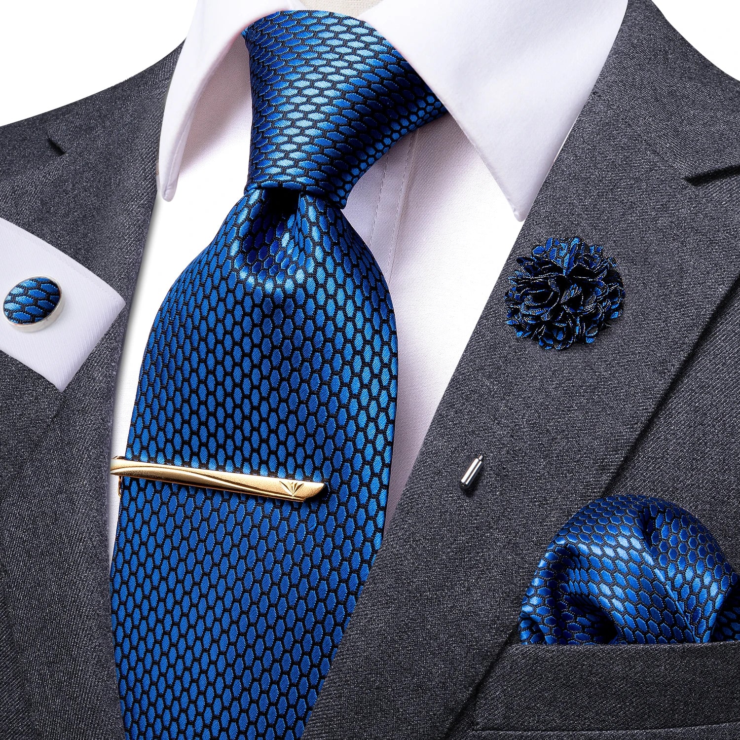 Men's blue tie silk, textured pattern, perfect for formal occasions