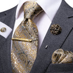 Men's gold paisley tie silk, elegant accessory for formal occasions