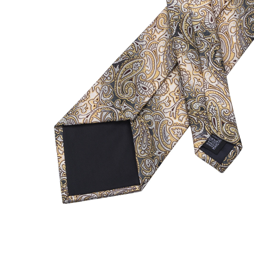 Men's paisley tie silk in gold and cream for formal occasions