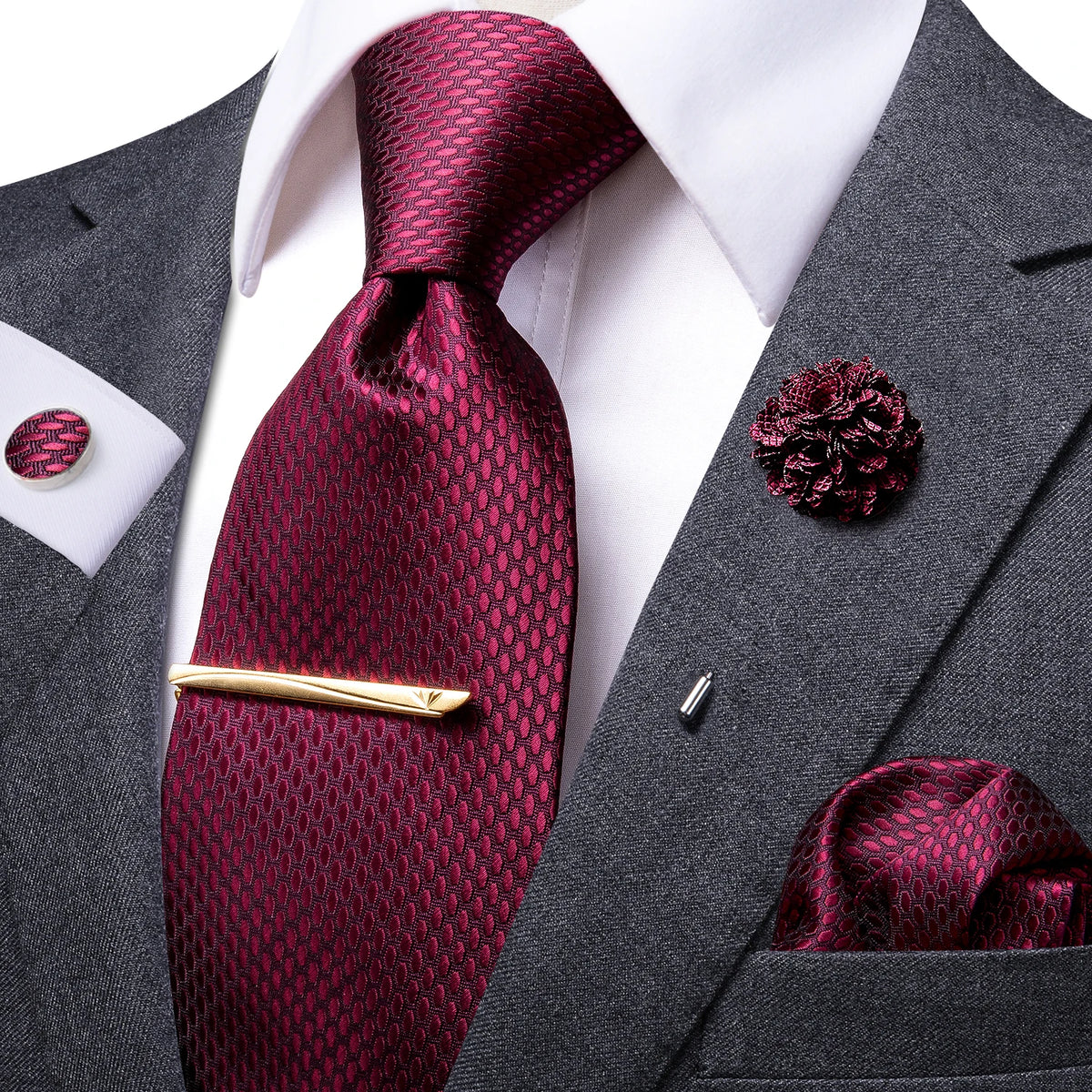 Men's burgundy silk tie, perfect for formal events and business attire