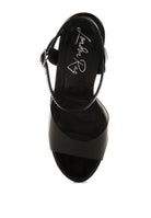 Women's tinted clear strap block heel sandals in black for stylish occasions