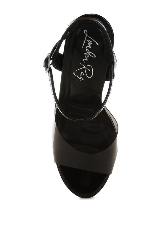 Women's tinted clear strap block heel sandals in black for stylish occasions