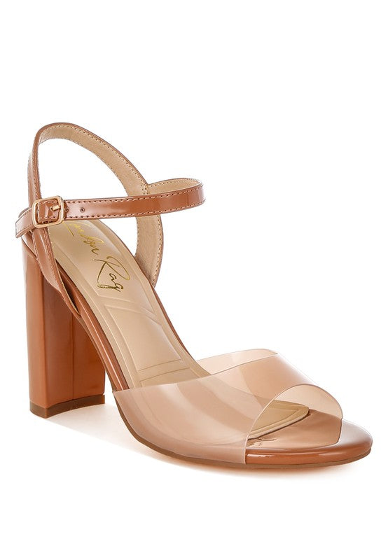 Women's tinted clear strap block heel sandals for stylish occasions