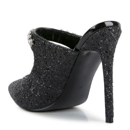 Rag Company Twinklet party heels in black with sparkling detailing and high stiletto heel