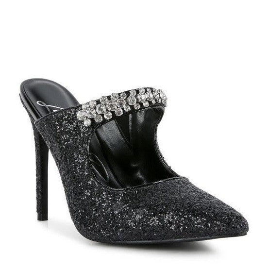 Rag Company Twinklet party heels in black with glitter and rhinestone accents for special occasions