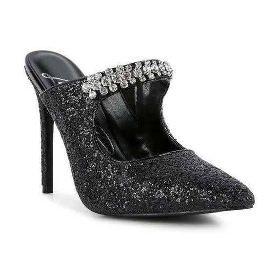 Rag Company Twinklet party heels in black with glitter and rhinestone accents for special occasions