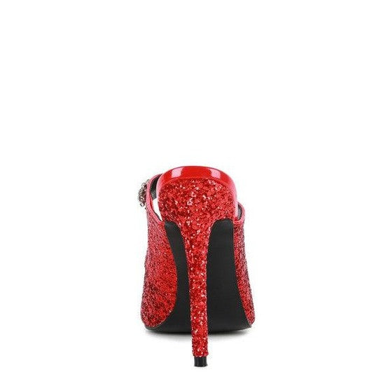 Rag Company Twinklet party heels in red with glittery finish and elegant high heels for a stylish look