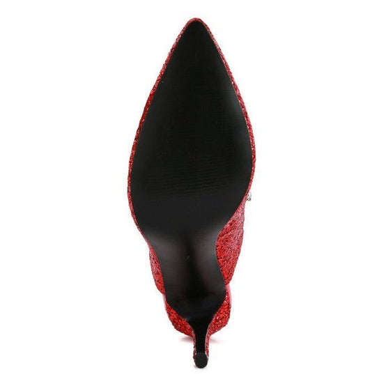 Rag Company Twinklet party heels with sparkly red design and elegant pointed toe style