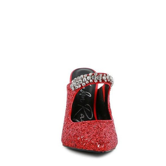 Rag Company Twinklet party heels in red with a sparkling embellished strap for festive occasions