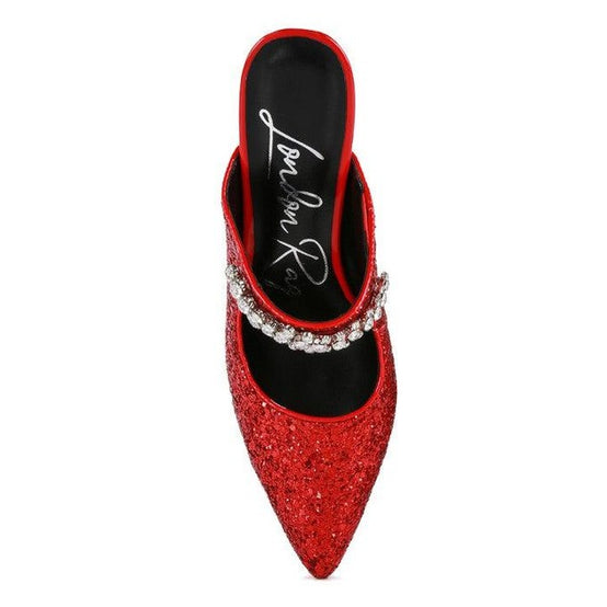 Rag Company Twinklet party heels in red with sparkling embellishments for glamorous occasions