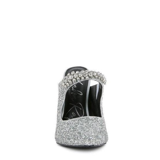 Rag Company Twinklet party heels in silver with sparkling embellishments for special occasions