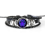 Unique zodiac sign wristbands in black leather with a colorful Scorpio emblem for astrology lovers