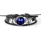 Unique zodiac sign wristbands made with braided leather and a stunning celestial design