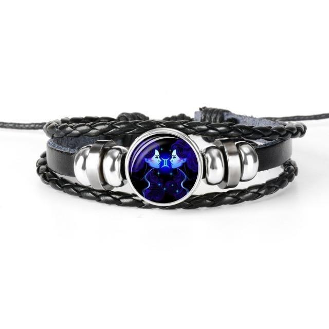 Unique zodiac sign wristbands made with braided leather and a stunning celestial design