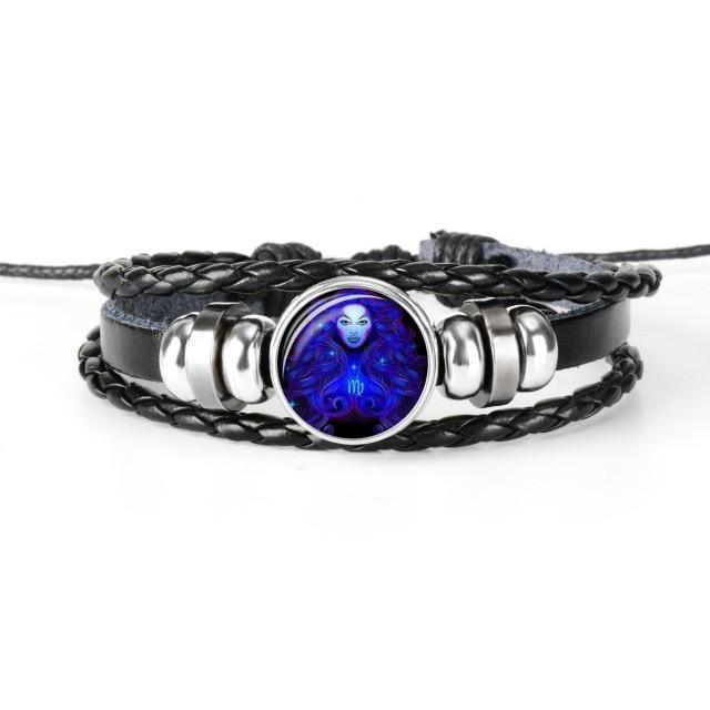 Unique zodiac sign wristbands featuring a braided design and a colorful zodiac charm