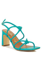 Rag Company women's vacation style sandals in teal with stylish knot design and block heel