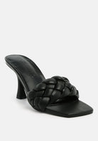 Stylish black women's heels by London Rag with a braided design, perfect vacation worthy footwear